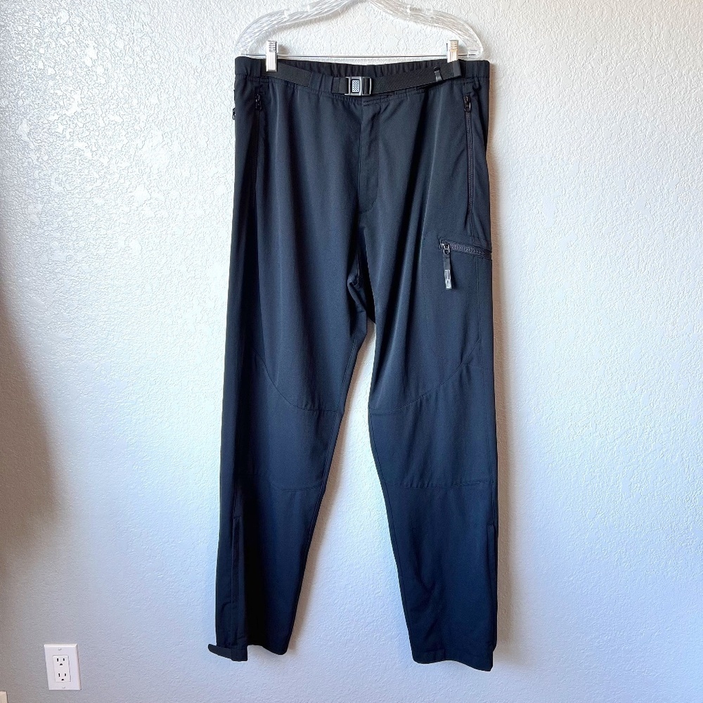 REI pants with side leg hem zipper, adjustable ankle Velcro